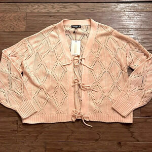 Misguided Tie Front Pointelle Cardigan
